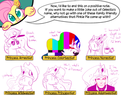 Size: 1280x1006 | Tagged: safe, artist:ponett, fluttershy, princess celestia, alicorn, pegasus, pony, adam west, princess arrestia