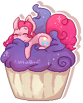 Size: 163x201 | Tagged: safe, artist:urbanqhoul, pinkie pie, earth pony, pony, cupcake, food, happy, pixel art, simple background, solo, transparent background