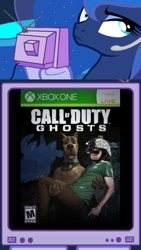 Size: 438x776 | Tagged: safe, princess luna, alicorn, pony, call of duty, exploitable meme, gamer luna, scooby doo, tv meme, xbox one