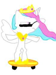 Size: 226x300 | Tagged: safe, artist:i-got-quest, princess celestia, alicorn, pony, ms paint, skateboard, solo, sunglasses