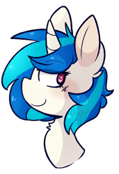 Size: 553x807 | Tagged: safe, artist:urbanqhoul, dj pon-3, vinyl scratch, pony, unicorn, bust, chest fluff, ear fluff, female, mare, missing accessory, no glasses, profile, simple background, smiling, solo, transparent background