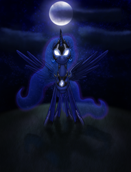 Size: 1147x1500 | Tagged: safe, artist:myhysteria, princess luna, alicorn, pony, glowing eyes, moon, solo
