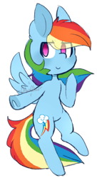 Size: 264x487 | Tagged: safe, artist:urbanqhoul, rainbow dash, pegasus, pony, bipedal, ear fluff, female, mare, simple background, smiling, solo, spread wings, transparent background, underhoof, wings