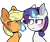 Size: 457x388 | Tagged: safe, artist:urbanqhoul, applejack, rarity, earth pony, pony, unicorn, blushing, cowboy hat, duo, female, frown, glowing horn, hat, lesbian, levitation, magic, rarijack, shipping, simple background, telekinesis, tissue, transparent background