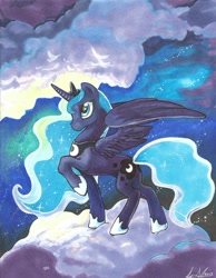 Size: 550x709 | Tagged: safe, artist:lizspit, princess luna, alicorn, pony, detailed background, female, mare, solo