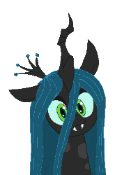 Size: 300x400 | Tagged: safe, artist:tomdantherock, queen chrysalis, changeling, changeling queen, animated, blinking, cute, cutealis, ear twitch, female, gif, head tilt, looking at you, simple background, smiling, solo, transparent background