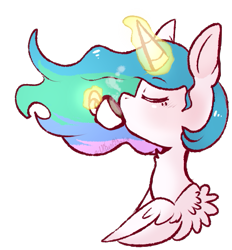 Size: 501x541 | Tagged: safe, artist:urbanqhoul, princess celestia, alicorn, pony, bust, drink, eyes closed, female, food, glowing horn, magic, mare, profile, simple background, solo, spread wings, tea, telekinesis, transparent background, wings