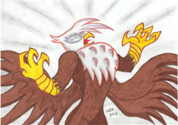 Size: 1598x1123 | Tagged: safe, artist:legdeg, derpibooru import, gilda, griffon, angry, rage, solo, traditional art