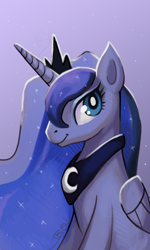 Size: 400x667 | Tagged: safe, artist:b0nbon, princess luna, alicorn, pony, female, horn, mare, smiling, solo