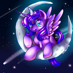 Size: 500x500 | Tagged: safe, artist:lelittleluna, princess luna, alicorn, pony, moon, solo, tangible heavenly object