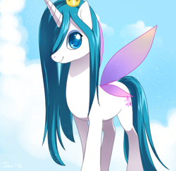Size: 600x584 | Tagged: safe, artist:jiayi, queen chrysalis, oc, oc:papillon, changeling, changeling queen, flutter pony, cute, cutealis, female, flutter pony alicorn, hair over one eye, princess chrysalis, solo