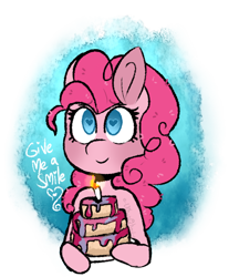 Size: 488x564 | Tagged: safe, artist:urbanqhoul, pinkie pie, earth pony, pony, bust, cake, dialogue, female, food, heart eyes, mare, portrait, simple background, smiling, solo, transparent background, wingding eyes