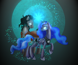 Size: 1714x1422 | Tagged: safe, artist:nati789, king sombra, princess luna, alicorn, pony, unicorn, female, horns are touching, lumbra, male, shipping, straight