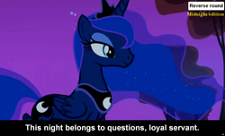 Size: 1600x973 | Tagged: safe, princess luna, alicorn, pony, comic:celestia's servant interview, caption, cs captions, interview, meta, solo