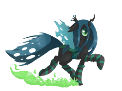 Size: 1600x1200 | Tagged: safe, artist:tomat-in-cup, queen chrysalis, changeling, changeling queen, clothes, female, profile, simple background, socks, solo, striped socks, transparent background, trotting