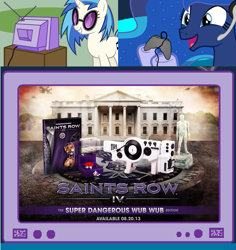 Size: 1127x1192 | Tagged: safe, dj pon-3, princess luna, vinyl scratch, alicorn, pony, unicorn, dubstep gun, exploitable meme, gamer luna, saints row 4, tv meme