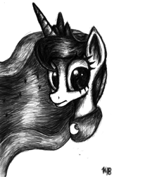 Size: 567x608 | Tagged: safe, artist:infinitussketch, princess luna, alicorn, pony, female, horn, mare, monochrome, solo