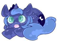 Size: 809x570 | Tagged: safe, artist:starl, princess luna, alicorn, pony, :o, chibi, chubbie, cute, looking at you, prone, s1 luna, simple background, solo, transparent background, woona