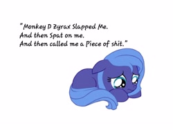 Size: 4000x3000 | Tagged: safe, princess luna, alicorn, pony, bronybait, crying, lunabuse, monkeydzyrax, solo, vulgar, woona