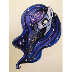 Size: 612x612 | Tagged: safe, artist:fourteenarrows, princess luna, alicorn, pony, head, simple background, solo, traditional art