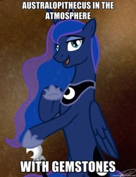 Size: 400x518 | Tagged: safe, princess luna, alicorn, pony, australopithecus, image macro, joseph ducreux, lucy in the sky with diamonds, luna ducreux, meme, ponified, solo, the beatles, ye olde english