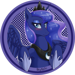 Size: 1000x1000 | Tagged: safe, artist:skykain, princess luna, alicorn, pony, blushing, button, female, solo