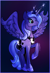 Size: 701x1022 | Tagged: safe, artist:velexane, princess luna, alicorn, pony, s1 luna, smiling, solo, sparkles