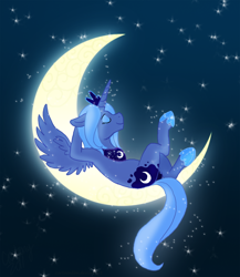 Size: 866x1000 | Tagged: safe, artist:cartoonlion, princess luna, alicorn, pony, crescent moon, eyes closed, moon, s1 luna, solo, tangible heavenly object