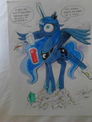 Size: 720x960 | Tagged: safe, artist:andypriceart, princess luna, alicorn, pony, andy you magnificent bastard, caffeine, coffee, drink, luna found the coffee, majestic as fuck, solo, traditional art, wide eyes