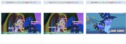 Size: 793x281 | Tagged: safe, edit, edited screencap, screencap, fluttershy, princess luna, twilight sparkle, equestria girls, luna eclipsed, clothes, costume, exploitable meme, juxtaposition, juxtaposition win, nightmare night costume, pushing, star swirl the bearded costume