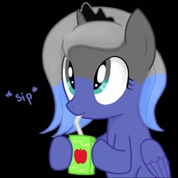 Size: 900x900 | Tagged: safe, edit, princess luna, alicorn, pony, filly, juice box, solo, woona