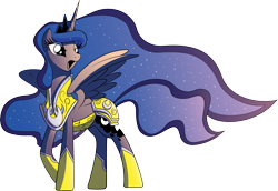 Size: 7001x4806 | Tagged: safe, artist:gimlas, idw, princess luna, alicorn, pony, spoiler:comic, spoiler:comic08, absurd resolution, armor, ethereal mane, female, feminism, lunasass, mare, simple background, solo, starry mane, transparent background, warrior luna