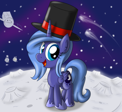 Size: 1200x1100 | Tagged: safe, artist:ziemniax, princess luna, alicorn, pony, hat, moon, solo, top hat, woona