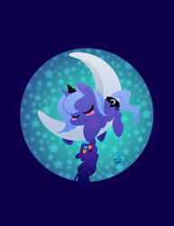 Size: 400x518 | Tagged: safe, artist:bunnimation, princess luna, alicorn, pony, ursa minor, crescent moon, cute, female, filly, foal, moon, plushie, sleeping, tangible heavenly object, teddy bear, ursa plush, woona