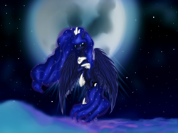 Size: 1600x1200 | Tagged: dead source, safe, artist:sevenada, princess luna, alicorn, pony, horn ring, moon, solo