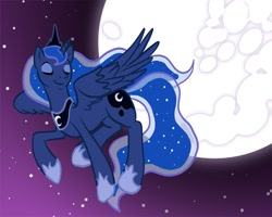 Size: 700x560 | Tagged: safe, artist:desert-sage, princess luna, alicorn, pony, happy, moon, solo