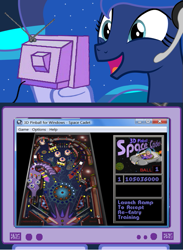 Size: 563x770 | Tagged: safe, princess luna, alicorn, pony, 3d pinball space cadet, exploitable meme, gamer luna, pinball, tv meme