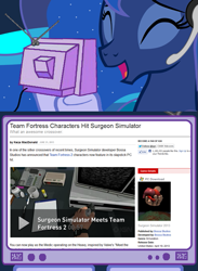 Size: 563x769 | Tagged: safe, princess luna, alicorn, pony, exploitable meme, gamer luna, surgeon simulator 2013, team fortress 2, tv meme