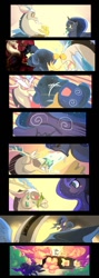 Size: 532x1500 | Tagged: safe, artist:bakki, discord, princess luna, oc, oc:mirror gleam, alicorn, pony, comic, disguised baby changeling, wat