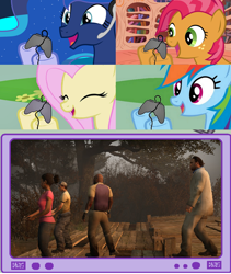 Size: 776x918 | Tagged: safe, babs seed, fluttershy, princess luna, rainbow dash, alicorn, pegasus, pony, coach (l4d2), ellis, exploitable meme, gamer babs, gamer luna, gamer meme, gamerdash, gamershy, left 4 dead, left 4 dead 2, nick, rochelle, tv meme