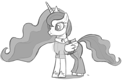 Size: 2000x1300 | Tagged: safe, artist:tex, princess luna, vice principal luna, equestria girls, clothes, equestria girls outfit, monochrome, sketch, smiling, solo