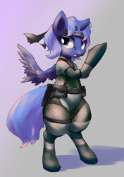 Size: 770x1094 | Tagged: safe, artist:toki, princess luna, alicorn, pony, ask snake luna, bipedal, cute, konami, metal gear, s1 luna, solo, tumblr, woona