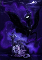 Size: 800x1131 | Tagged: safe, artist:kaceymeg, nightmare moon, princess luna, alicorn, pony, dark, duality, moon, night, square crossover