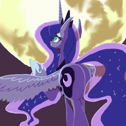 Size: 750x750 | Tagged: safe, artist:30clock, princess luna, alicorn, pony, moon, moonbutt, pixiv, plot, solo