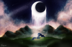 Size: 4840x3160 | Tagged: safe, artist:rain-gear, princess luna, alicorn, pony, absurd resolution, crescent moon, crying, moon, moonlight, night, sad, shooting star, solo, stars