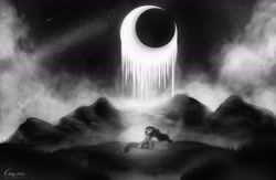 Size: 4840x3160 | Tagged: safe, artist:rain-gear, princess luna, alicorn, pony, crying, monochrome, moon, night, sad