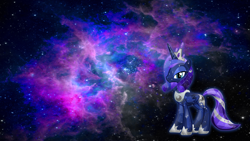 Size: 2732x1536 | Tagged: safe, artist:jamesg2498, princess luna, alicorn, pony, alternate hairstyle, crystallized, solo, space, vector, wallpaper