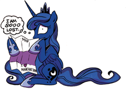 Size: 428x312 | Tagged: safe, artist:andypriceart, idw, princess luna, alicorn, pony, the return of queen chrysalis, spoiler:comic, spoiler:comic04, female, lost, map, mare, official comic, simple background, solo, white background