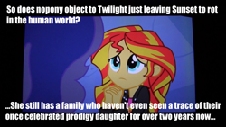 Size: 1920x1080 | Tagged: safe, princess luna, sunset shimmer, vice principal luna, equestria girls, equestria girls (movie), begging, fridge logic, image macro, puppy dog eyes, sad, text