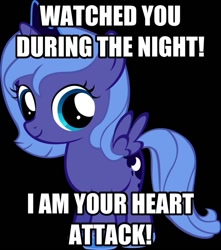 Size: 841x950 | Tagged: safe, princess luna, alicorn, pony, cute, filly, heart attack, image macro, solo, woona